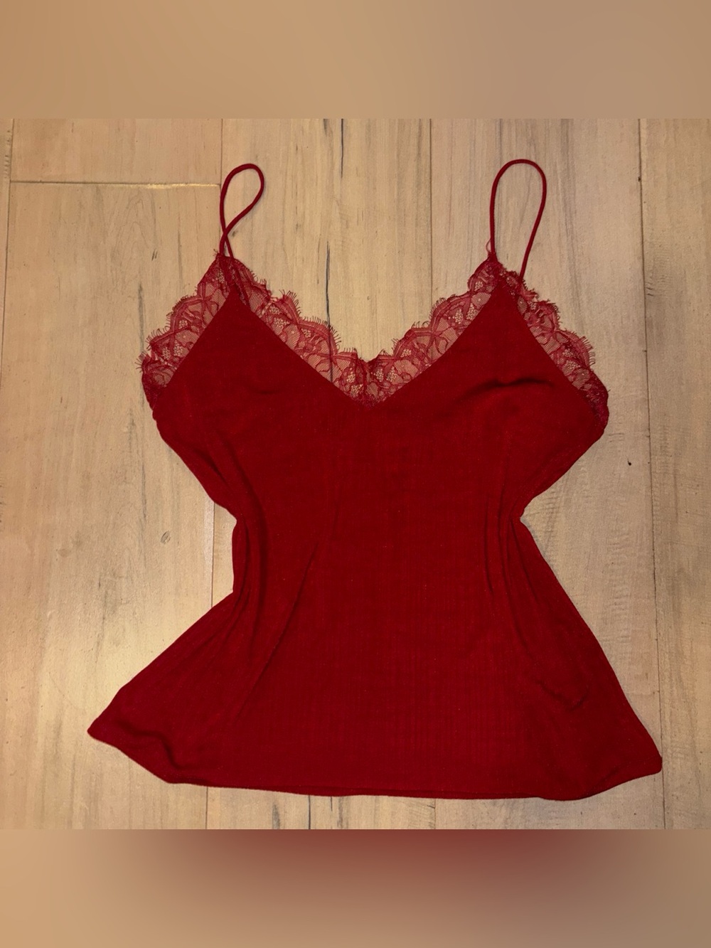 Red Lace-Trim Camisole Tank Top